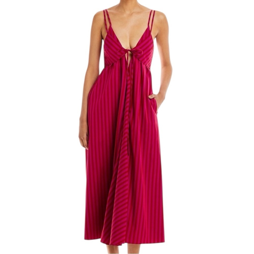 NWT REBECCA TAYLOR Marseille Stripe Sleeveless Tie Front Midi Dress Size 8